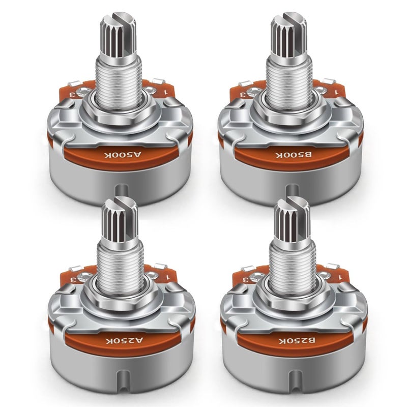 SAPHUE 4PCS A250K+B250K+A500K+B500K Push Pull Potentiometer Brass Metric Coarse 18-Spline Split Shaft Pots Audio Taper Potentiometers for Electric Guitar Bass,2T2V (250K&500K) - Image 1